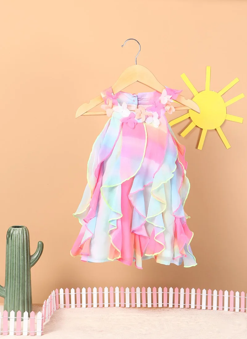 نوتيناتي فستان بناتي من الشيفون مكشكش متعدد الألوان مطبوع بتطريز زهري على شكل حرف